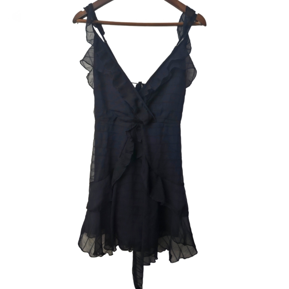 J.NNA Navy blue polyester Ruffle tie mini dress S NWT